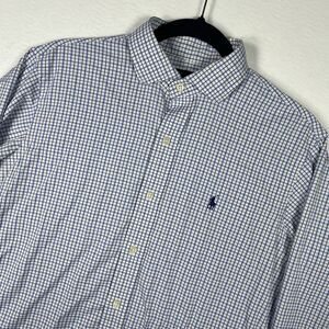 Polo Ralph Lauren Performance Shirt Men Small S Blue Check Stretch Nylon LS Pony